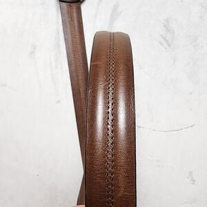 Brass Buckle Genuine Full-Grain Cowhide Belt 1-1/16" Wide Middle Stitching 36/90